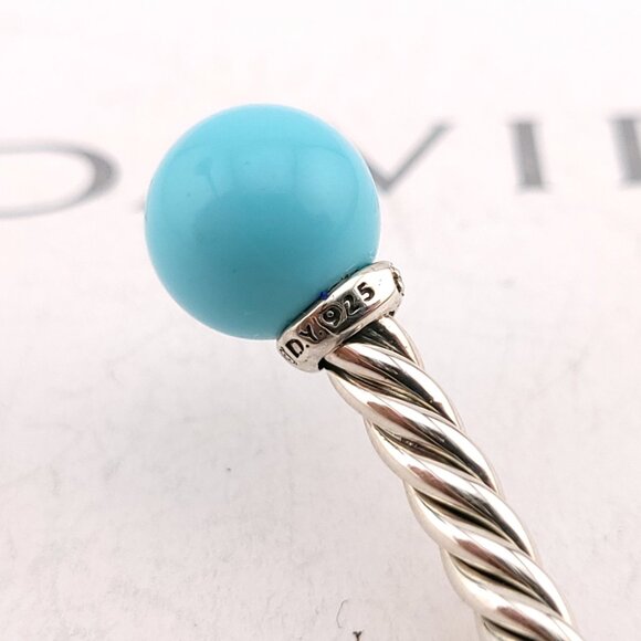 David Yurman Sterling Silver Diamonds & Turquoise Solari 3.5mm Bangle Bracelet - Picture 10 of 10